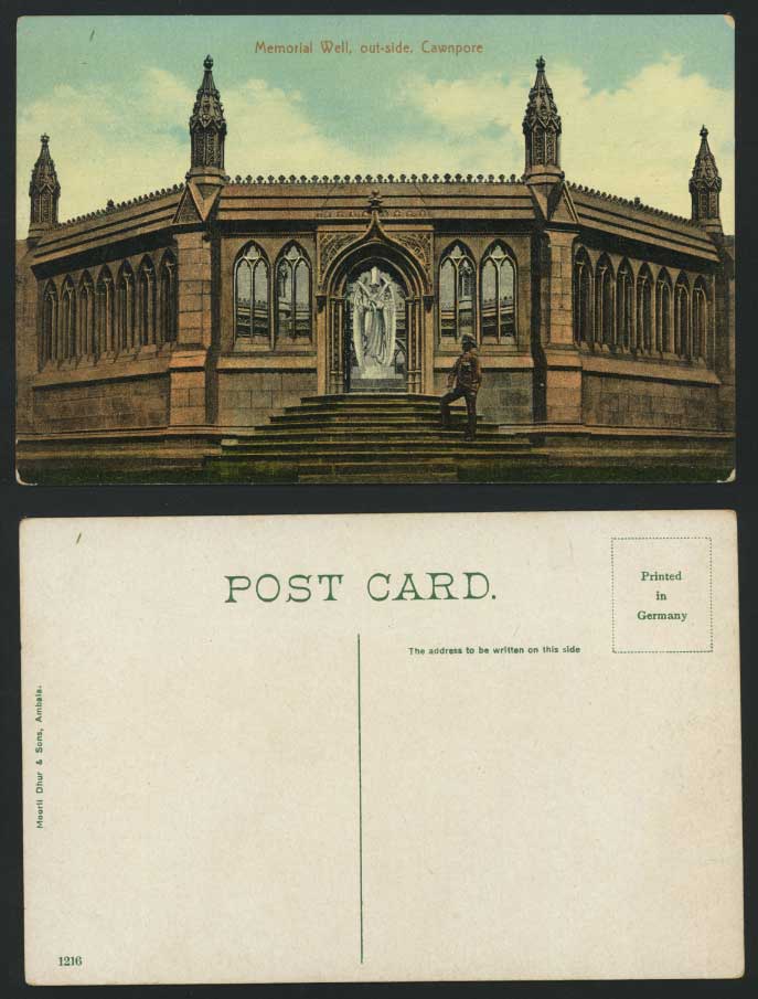 India Old Postcard Cawnpore Memorial Well Outside Guard