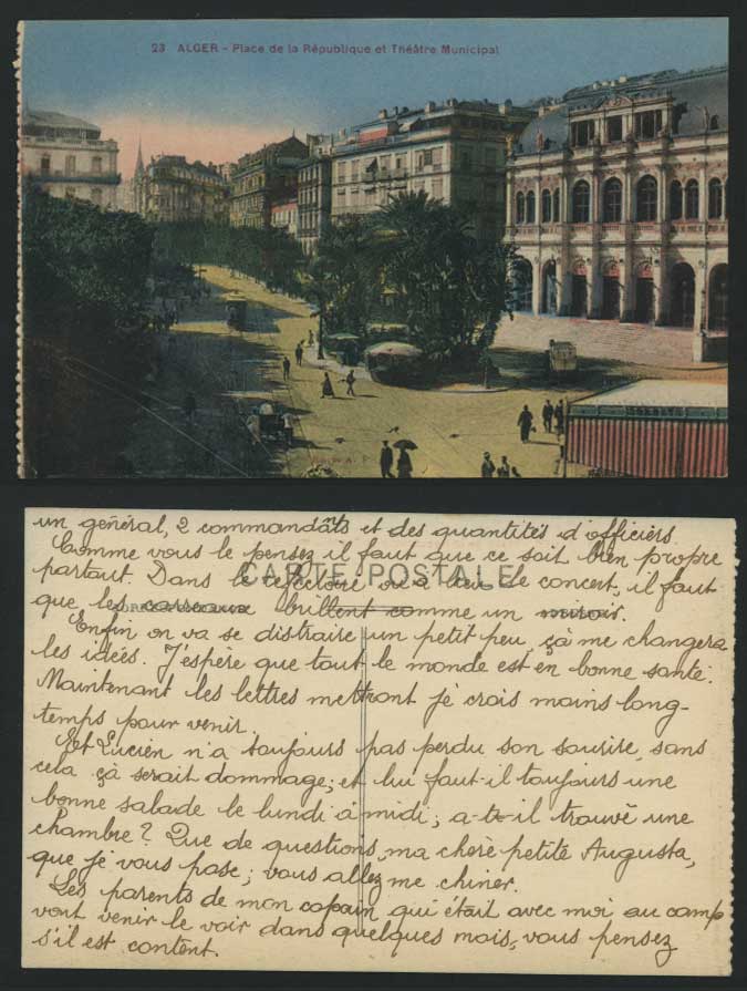 Alger Old Postcard Pl deLa Republique Theatre Municipal