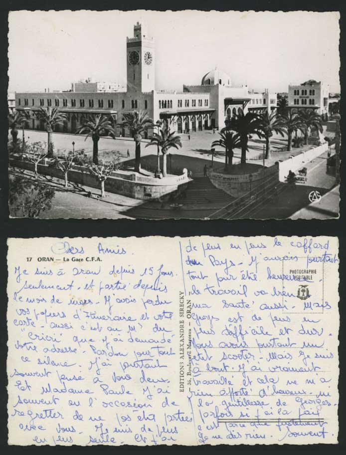 Algeria ORAN Old Postcard La GARE C.F.A Railway Station