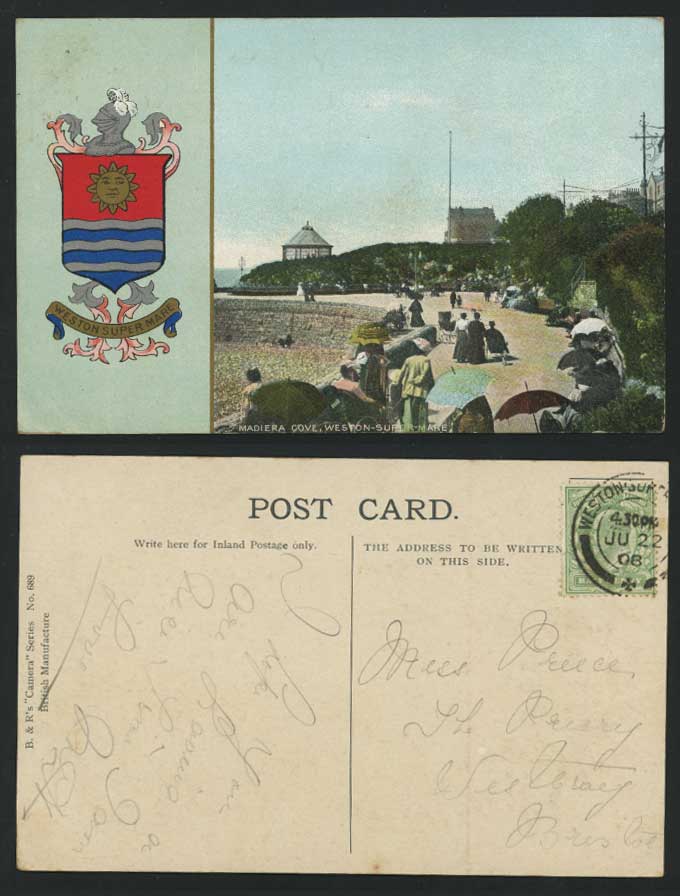 Weston-Super-Mare - Arms 1908 Old Postcard Madiera Cove