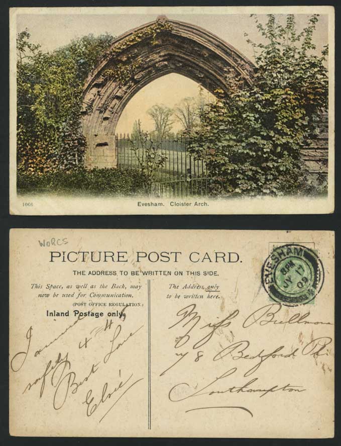 EVESHAM Church - Cloister Arch - Gate 1909 Old Postcard