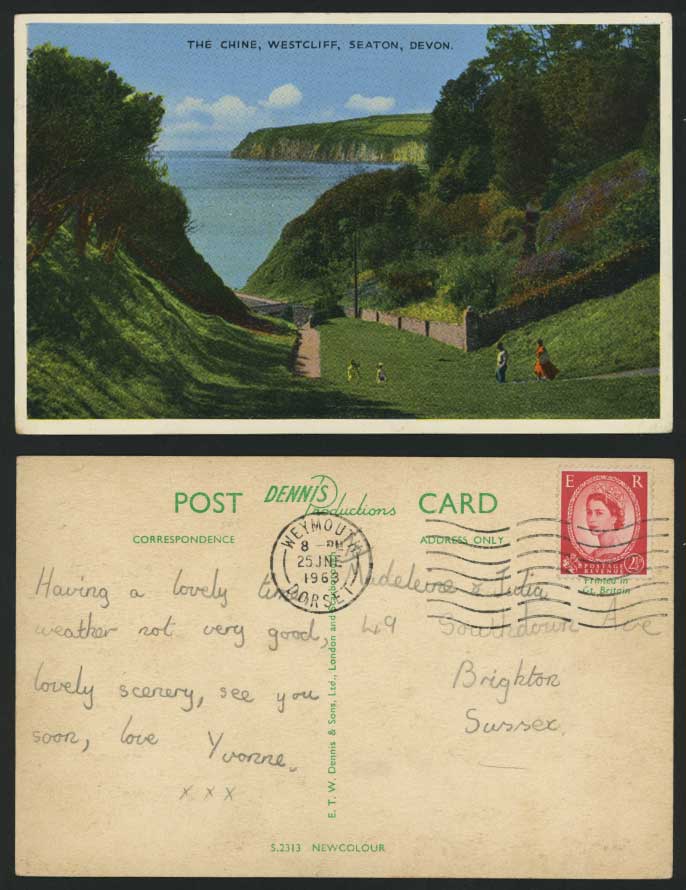 Devon Seaton 1963 Old Colour Postcard Chine - Westcliff