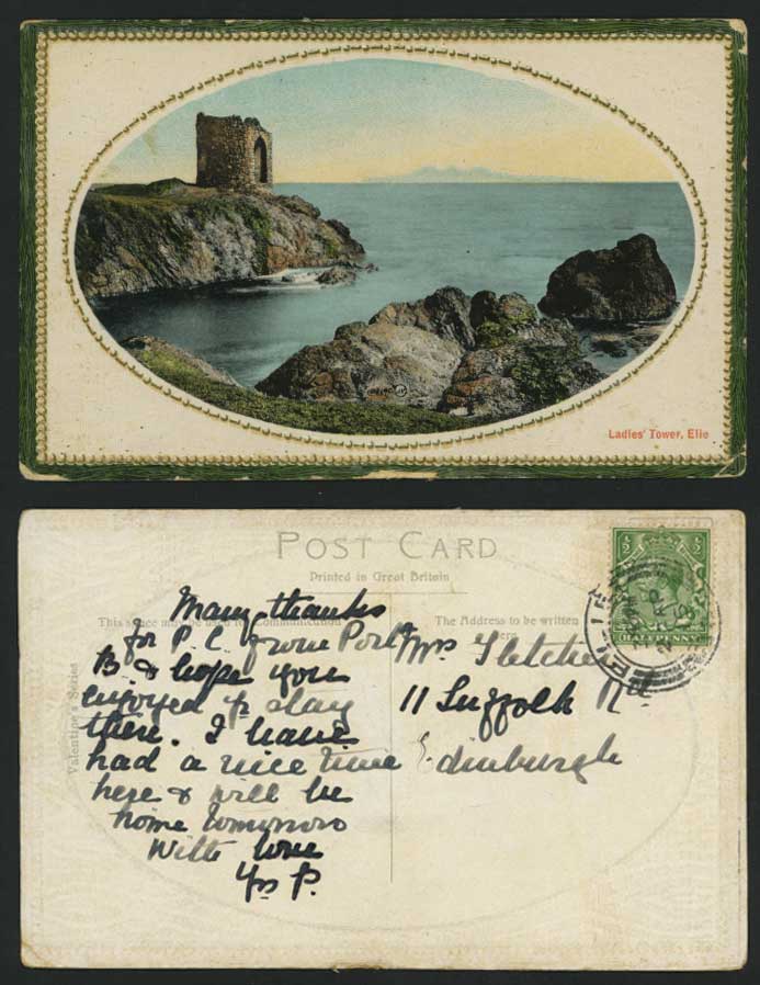 Fife ELIE Ladies' Tower Ruin 1915 Old Embossed Postcard
